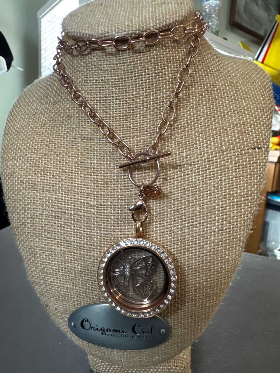 Rose gold Origami Owl Chain and large locket w
