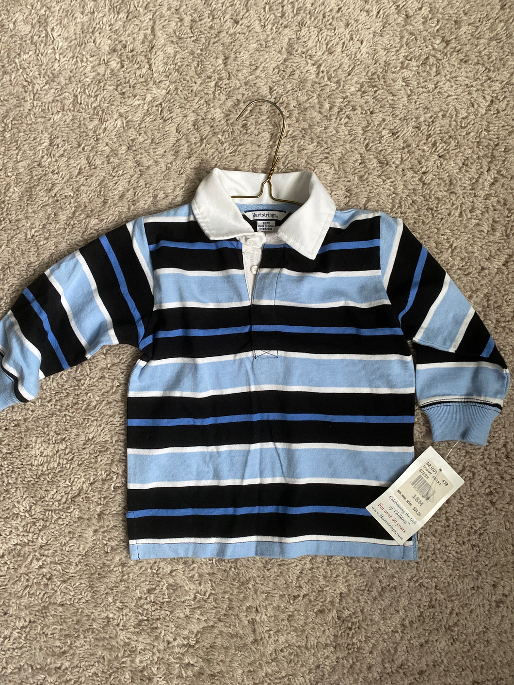 NWT blue stripe LS polo New Hartstrings ret. $34 - size 18 Months