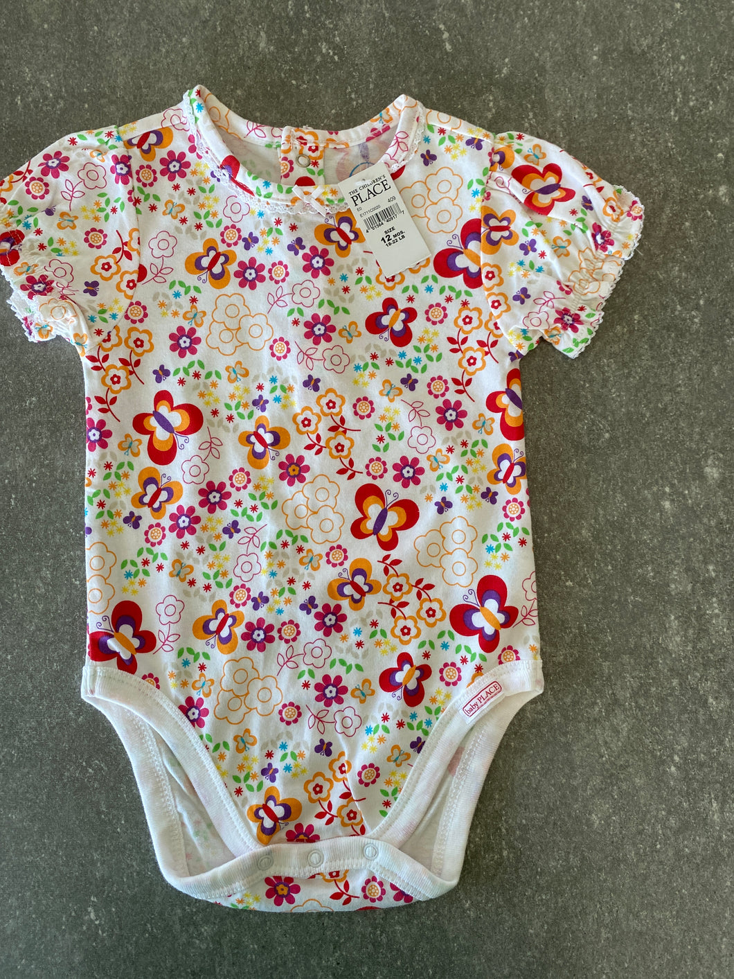 NWT Children's Pl Onesie New Wht flower butterfly - size 12 Months