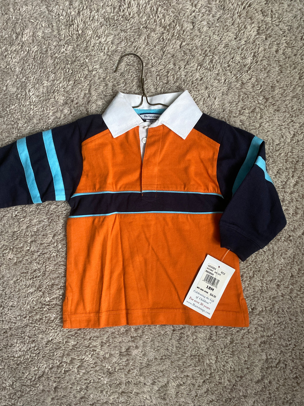 NWT orng/blu stripe polo New Hartstrings ret. $34 - size 18 Months