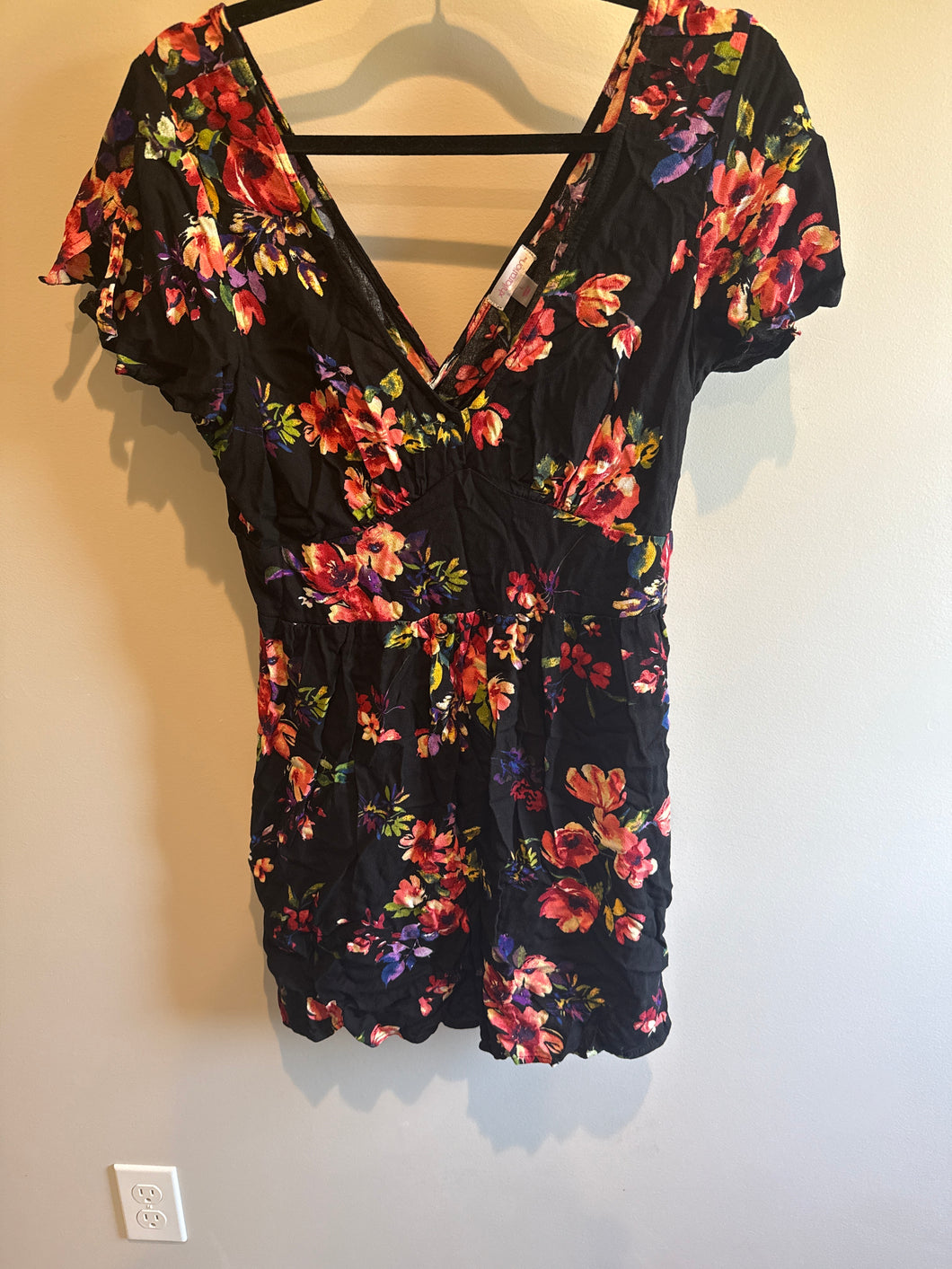 Black/ Pink Floral Dress - size Women L (12)