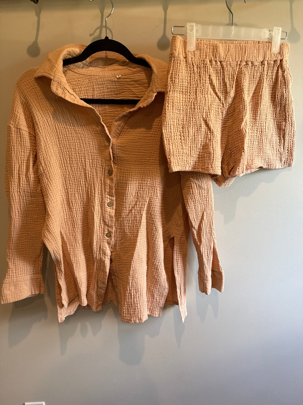 Apricot Gauzey Set Button down & Shorts