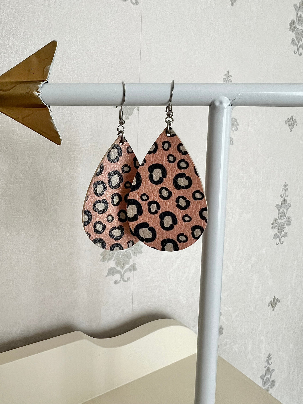 Pink & black animal print drop earrings
