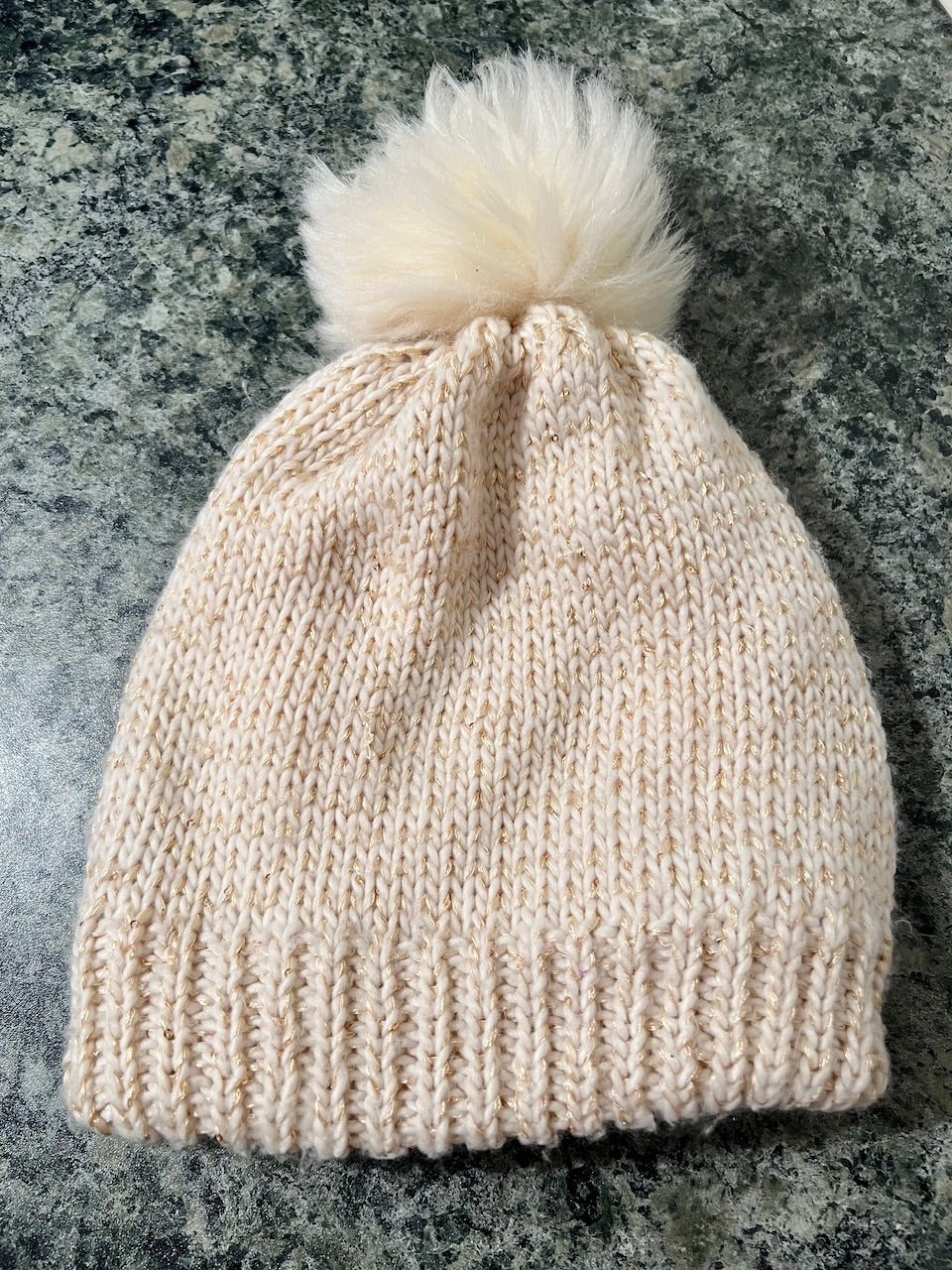 Girls Ivory pom pom beanie