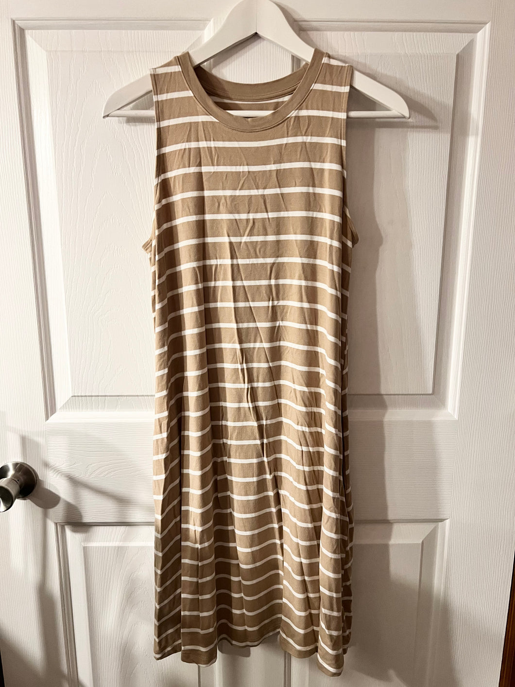 Time&Tru Beige/White Stripe sleevless dress - size Women M (8-10)