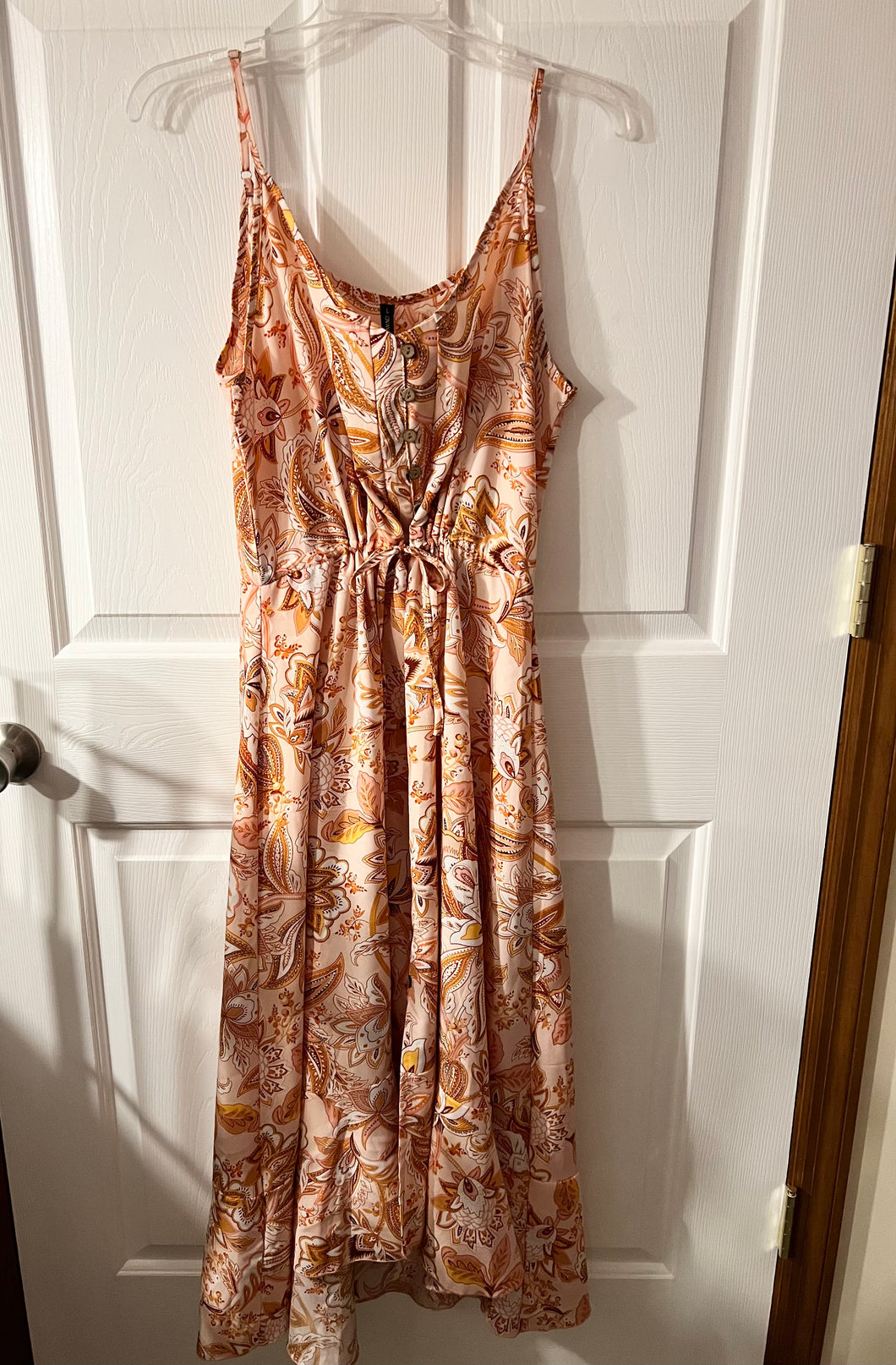 Orange/Coral spaghetti strap paisley dress - size Women L (12)