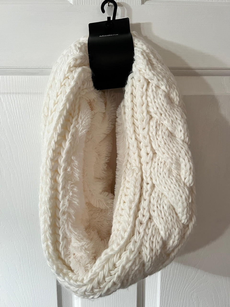 Crochet white infinity scarf