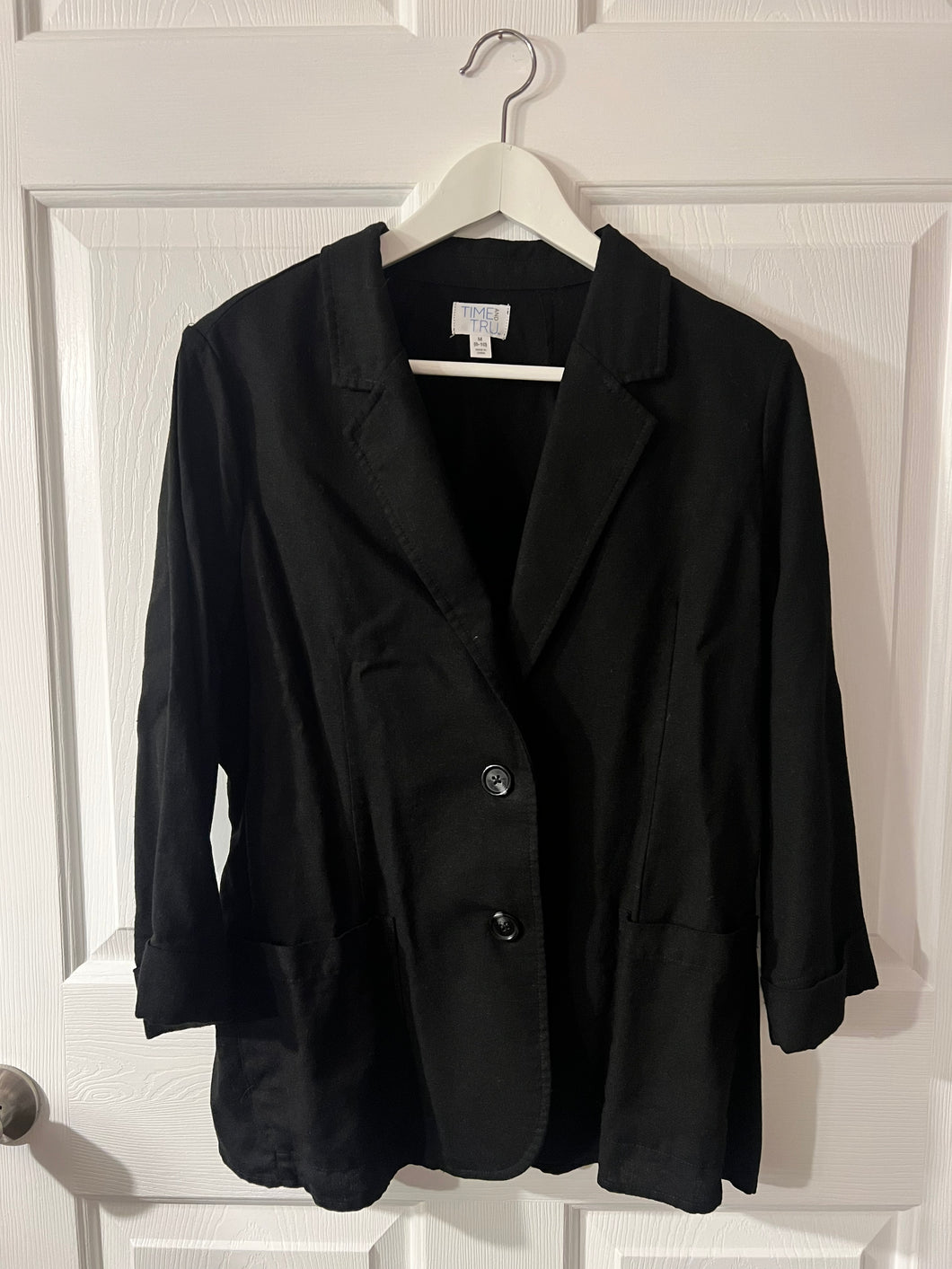 Time & Tru black 3/4 sleeve linen jacket - size Women M (8-10)