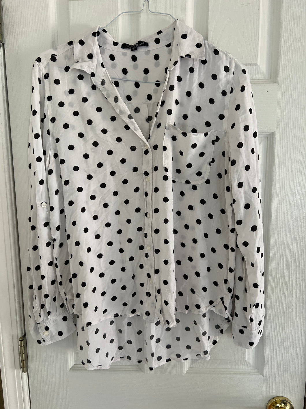 VELVET HEART SHIRT LG SLV - WHITE W/BLK DOT - size Women L (12)