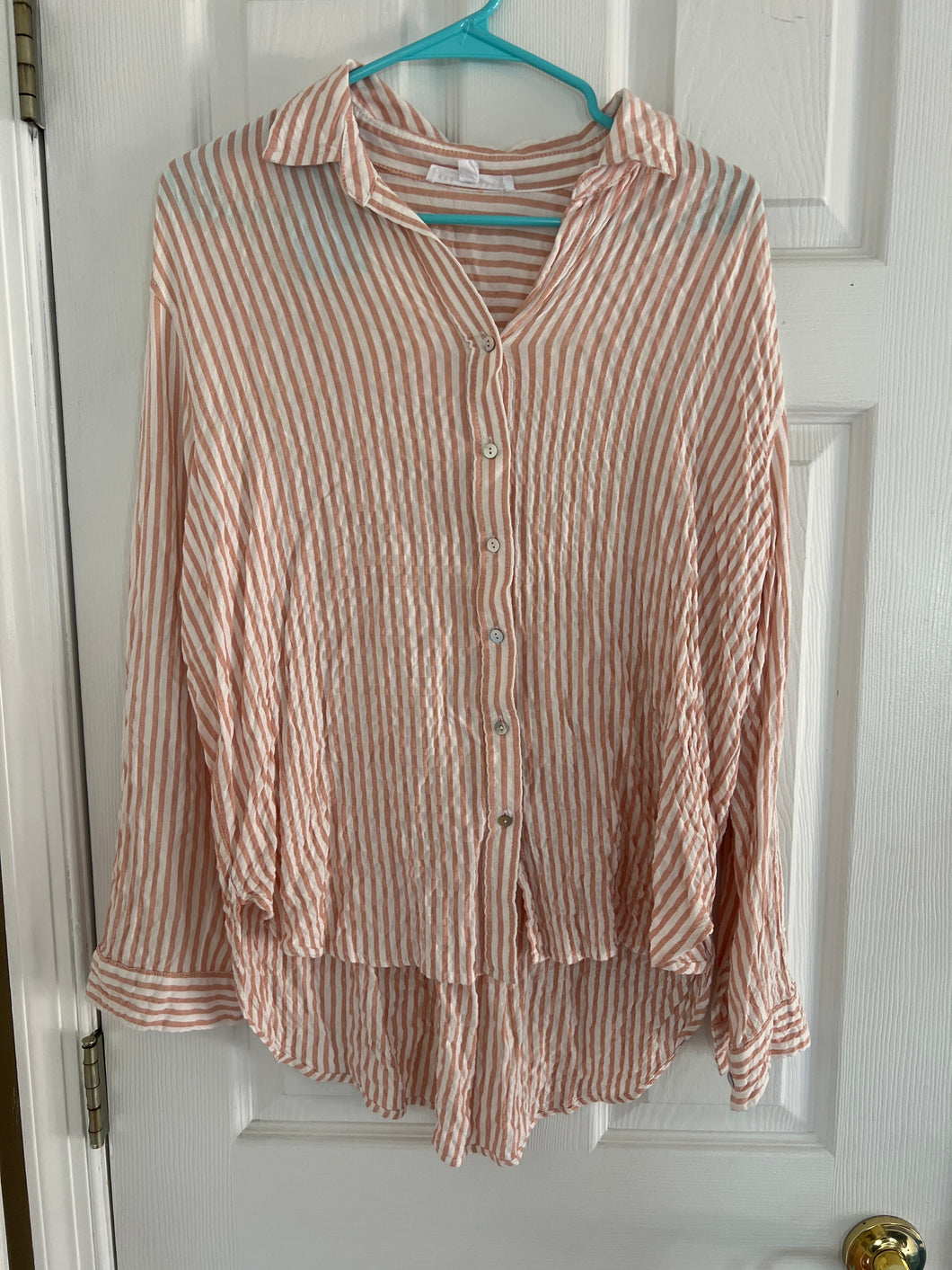 JANE DELANCET SHIRT LG SLV-PEACH/WHITE STRIP - size Women L (12)