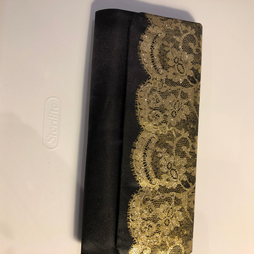 BLACK EVENING CLUTCH GOLD LACE FLAP-NEW