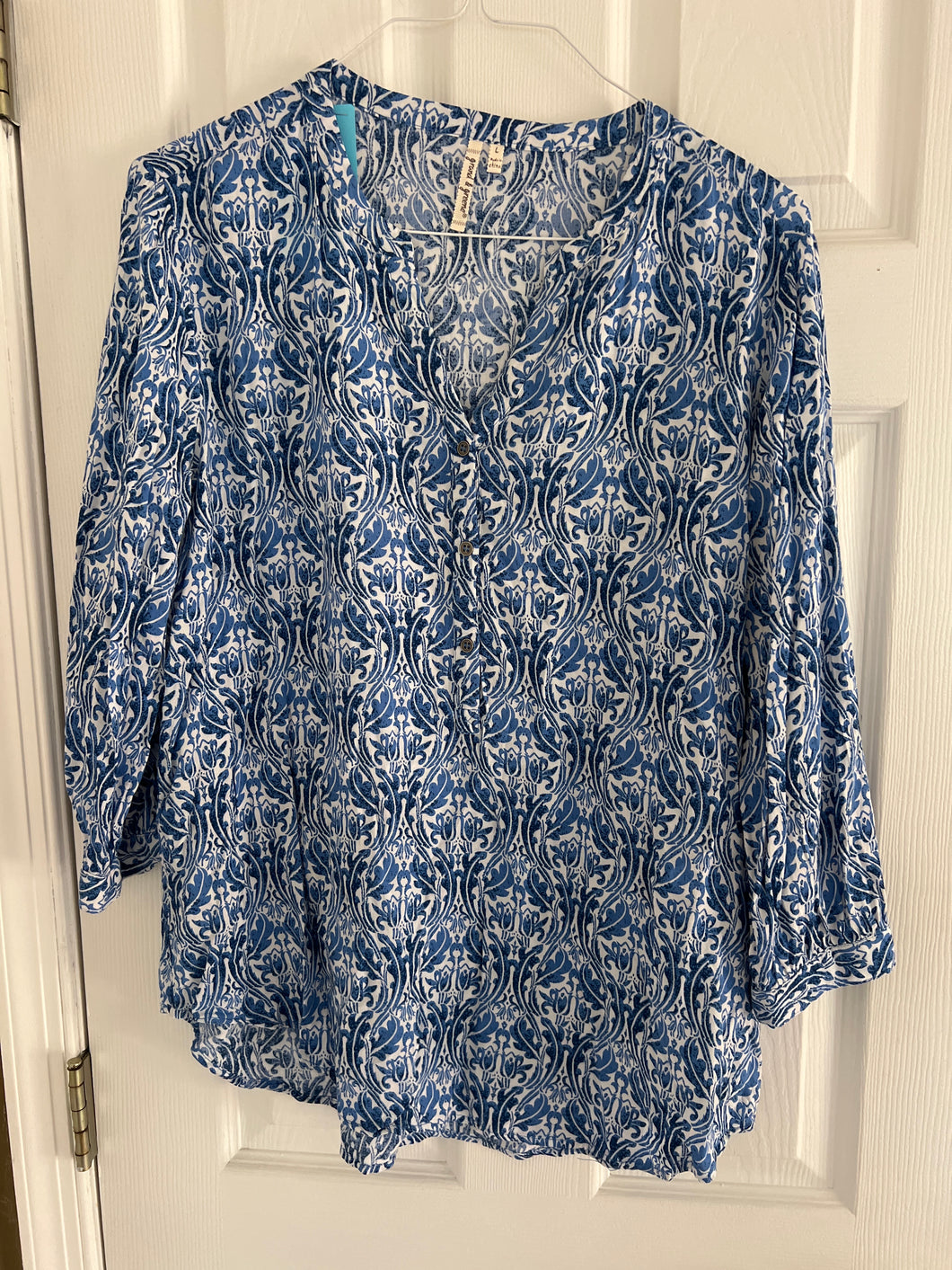 GRAND & GREEN SHIRT LG SLV - BLUE/WHITE - size Women L (12)