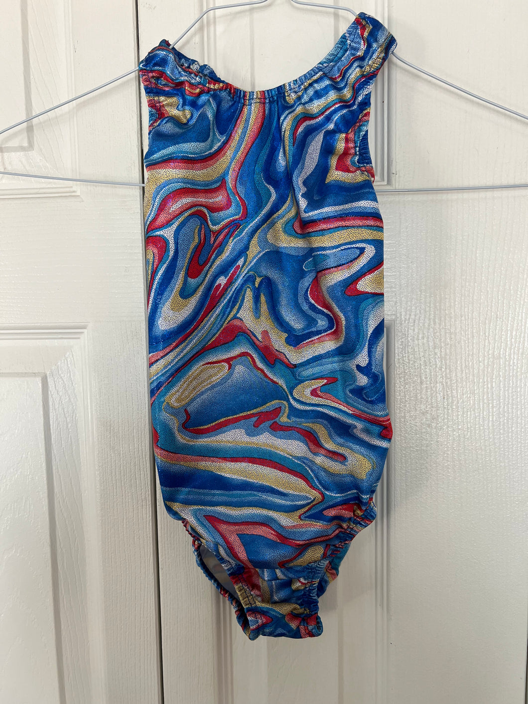 GYMNASTICS LEOTARD RED/WHITE/BLUE TYE DYE - size Kids 10