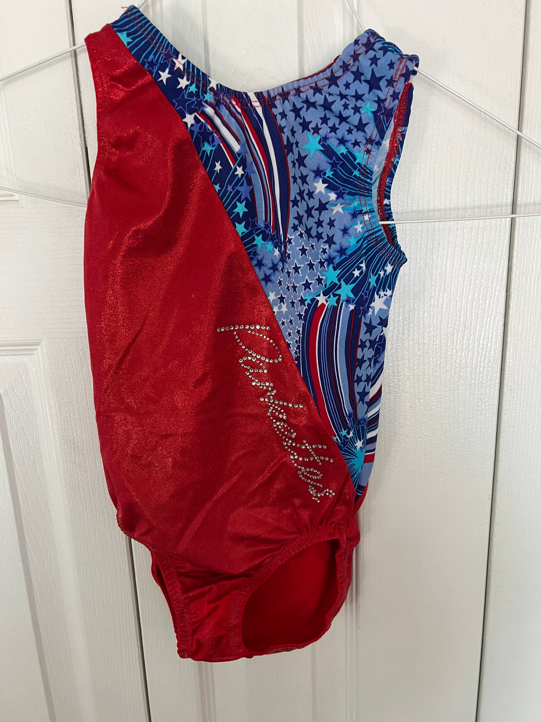 GYMNASTICS LEOTARD PARKETTES/RED/WHITE/BLUE - size Kids 10