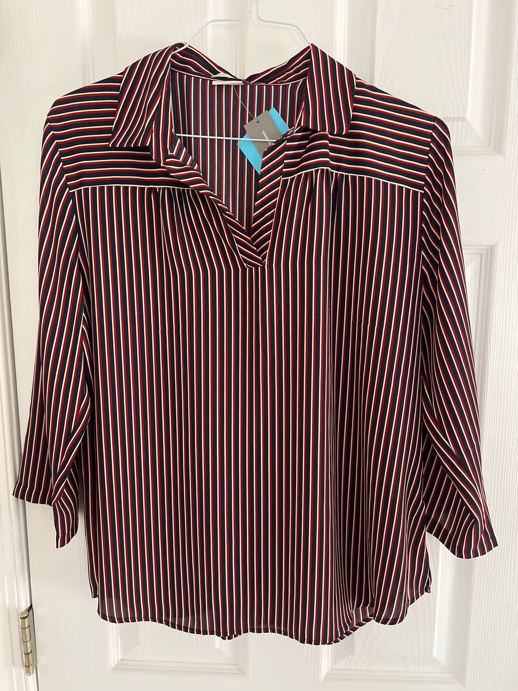 NEW-VAN HAUSEN SHIRT RED/WHITE/BLUE STRIPE - size Women L (12)