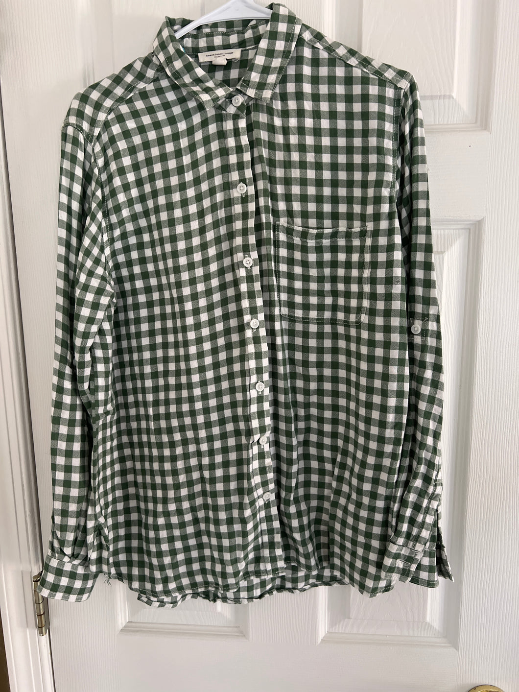 BEACH LUNCH LOUNGE SHIRT LG SLV-GREEN/WHITE CHECK - size Women L (12)