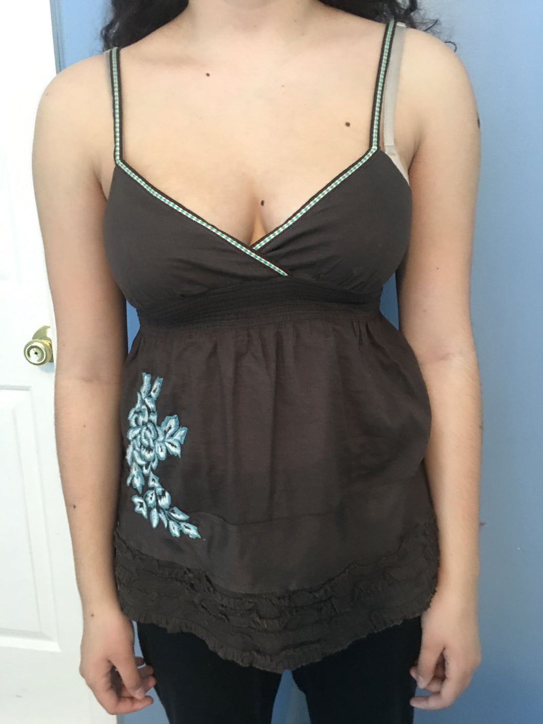 Brown strappy top With embroidered - size Kids 14