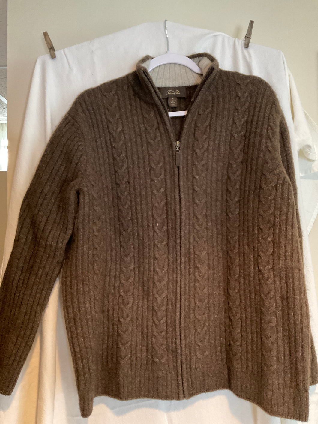 Brown zipper sweater Cable knit - size Mens L