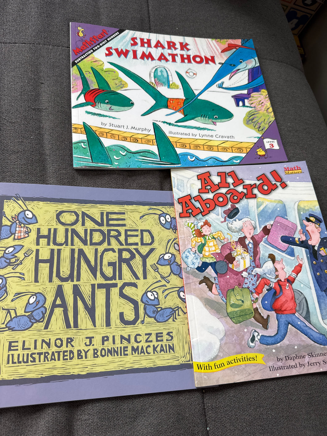 3 math books ants shark Train