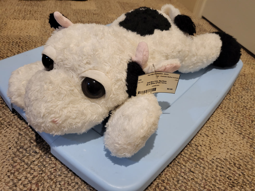 Soft Moo Cow, Big Eyes Bk & White w/Tail, horns