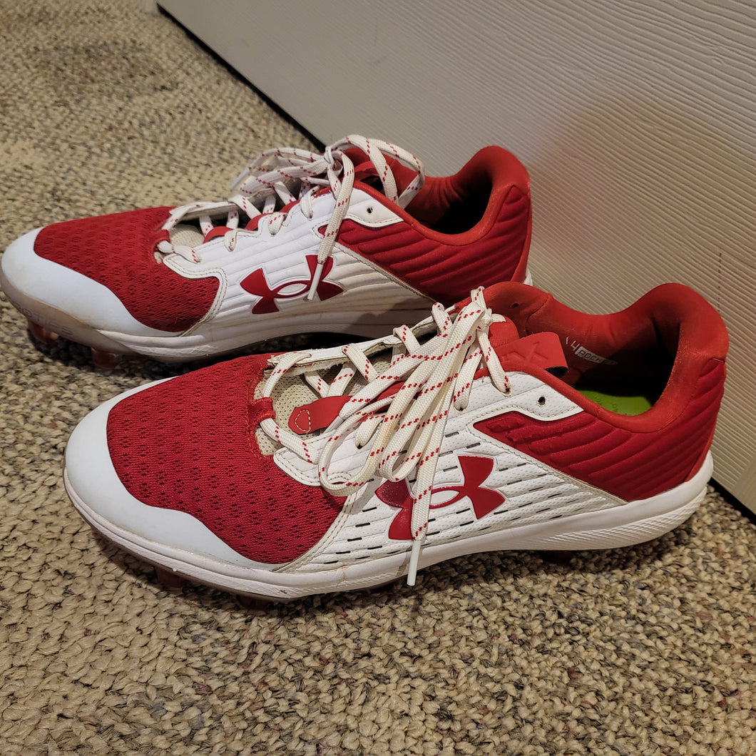 UnderArmour Cleats Red & White Lace-Ups - size Shoes-Men 11.5