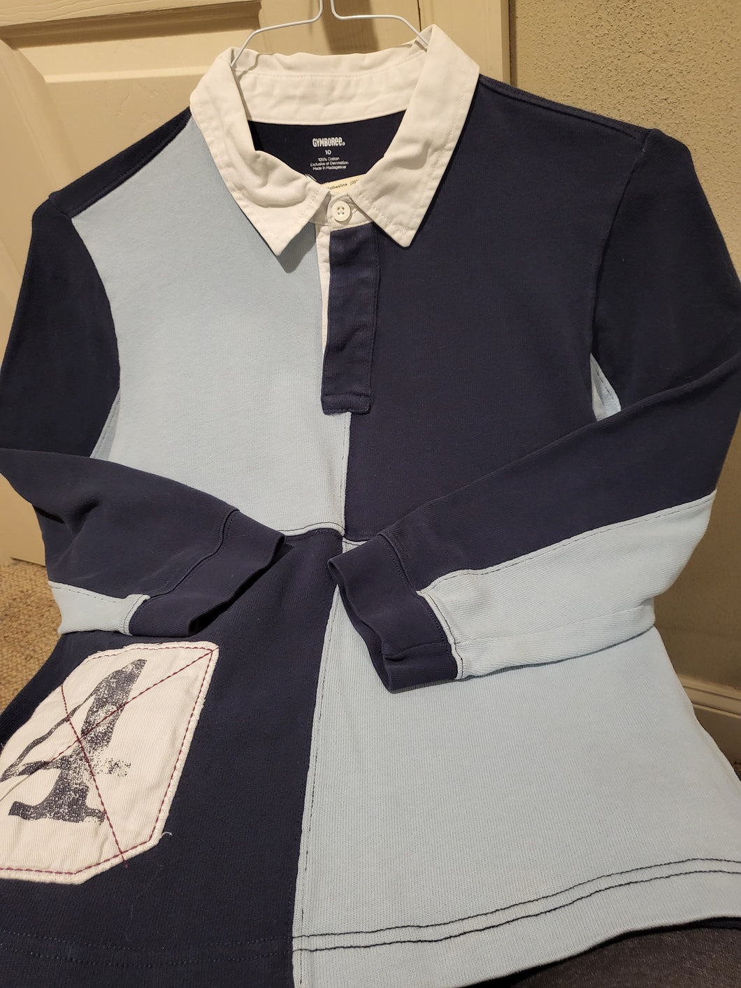 Gymboree blue rugby shrt w/navy, #4, 2 buttons - size Kids 10