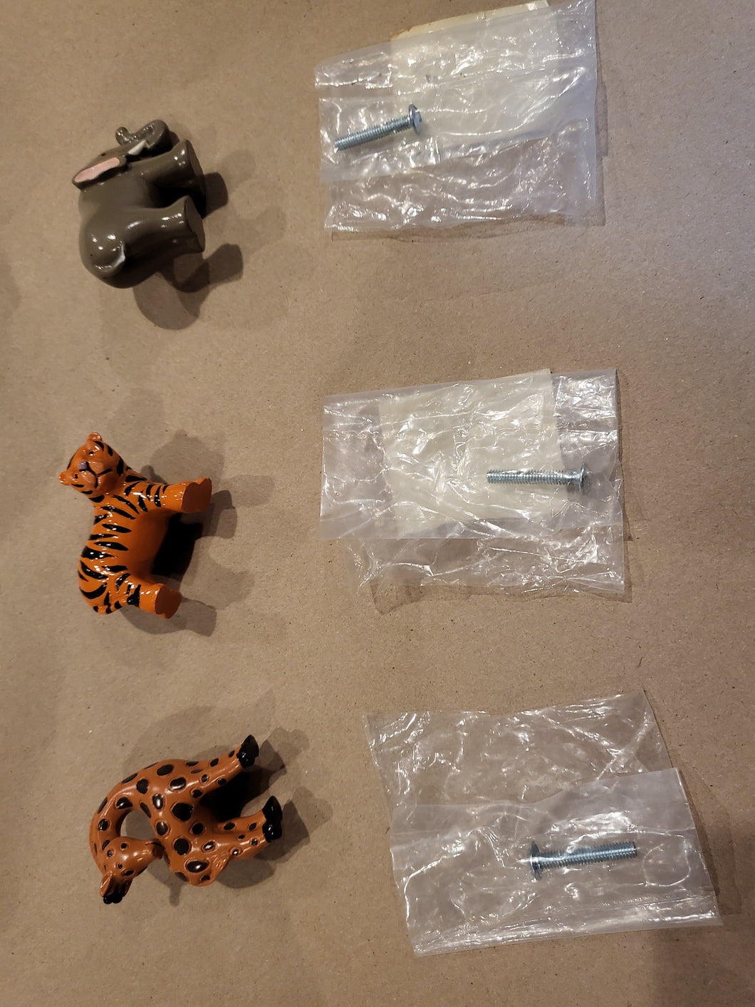 3 Animal Drawer Pulls w/ Screws, never opened