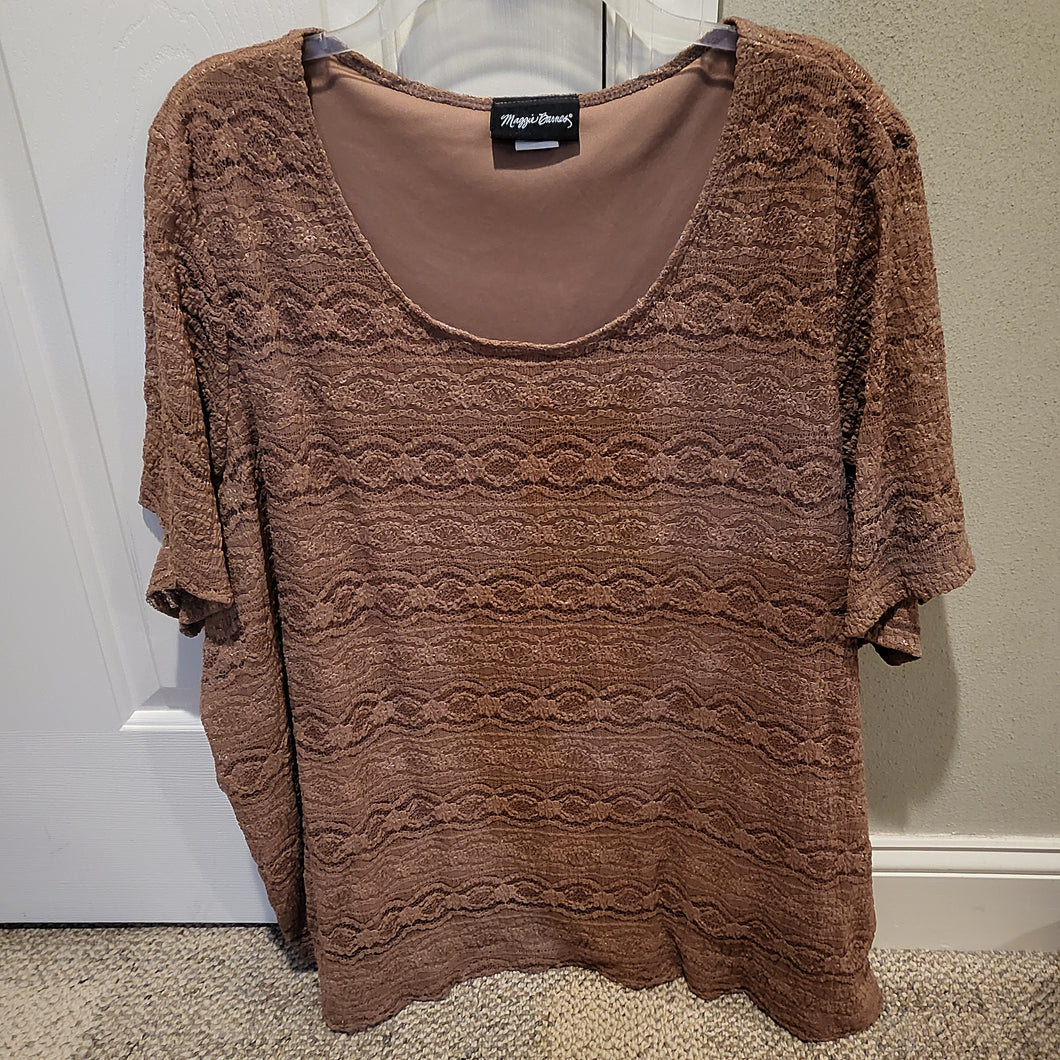 Maggie Barnes Lace Top Brown/Tan, Sz 4X - size Women XXXL (24-26)