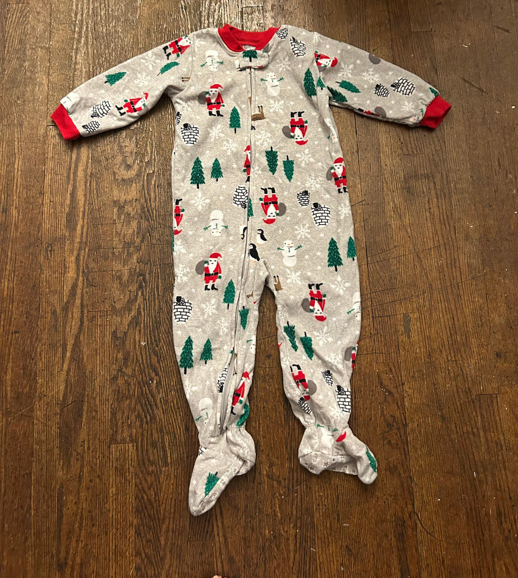 Carters fleece grey Santa footed sleeper - size 24 Months