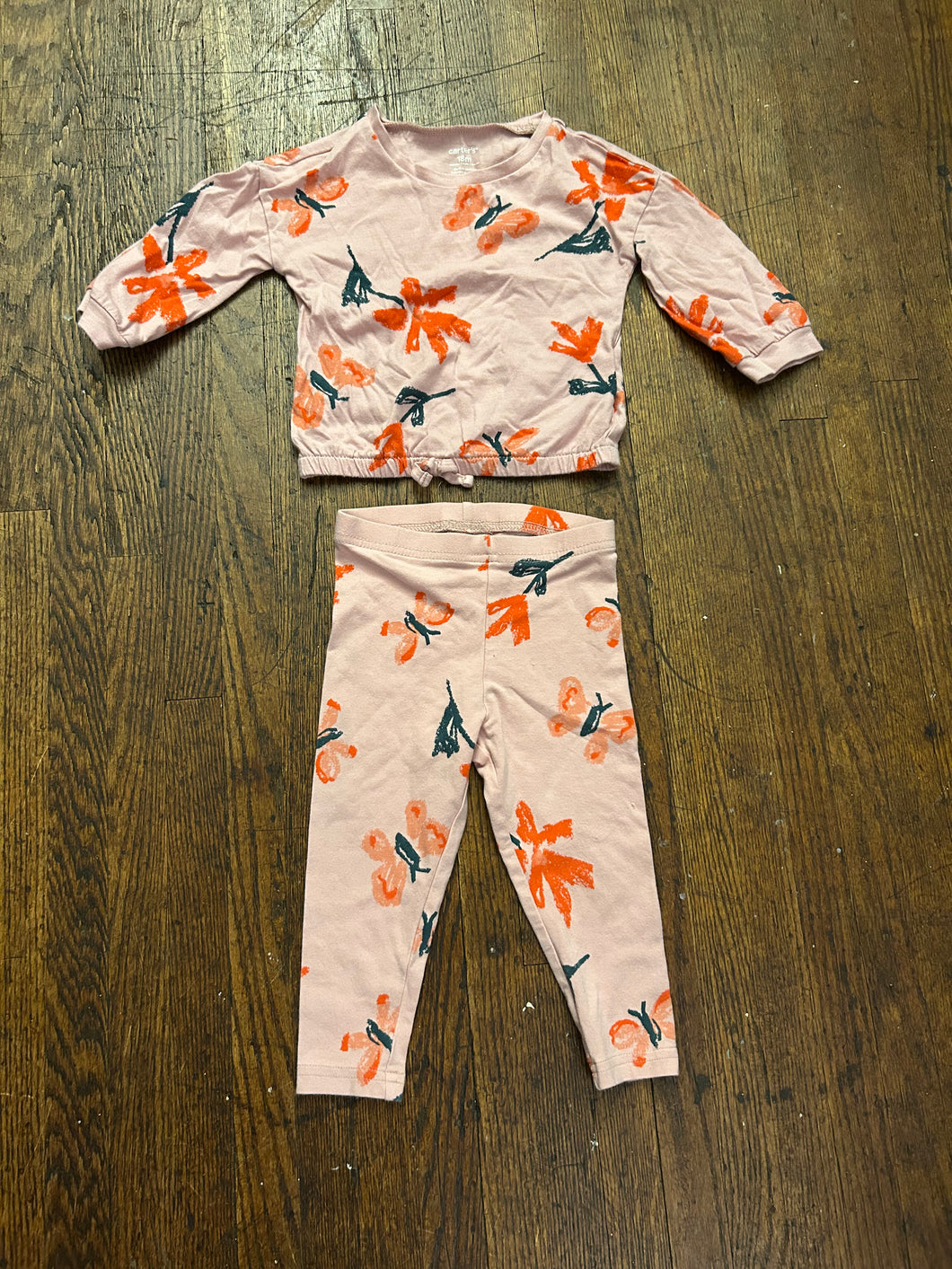 Carters pink floral set - size 18 Months