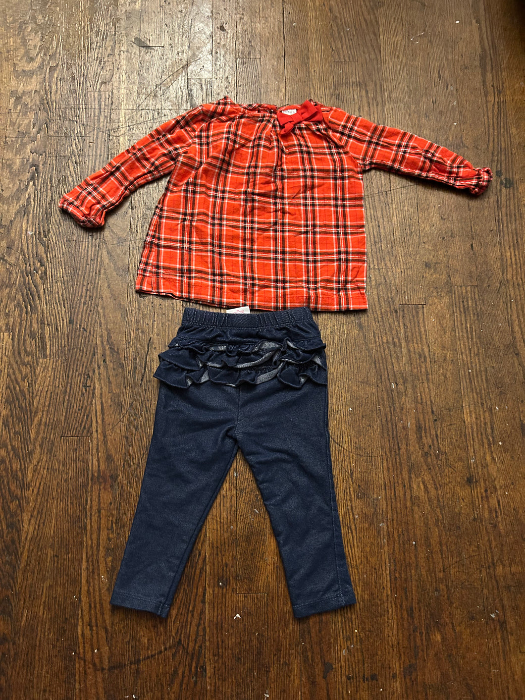 Carters red plaid tunic With Garanimals leggings - size 18 Months