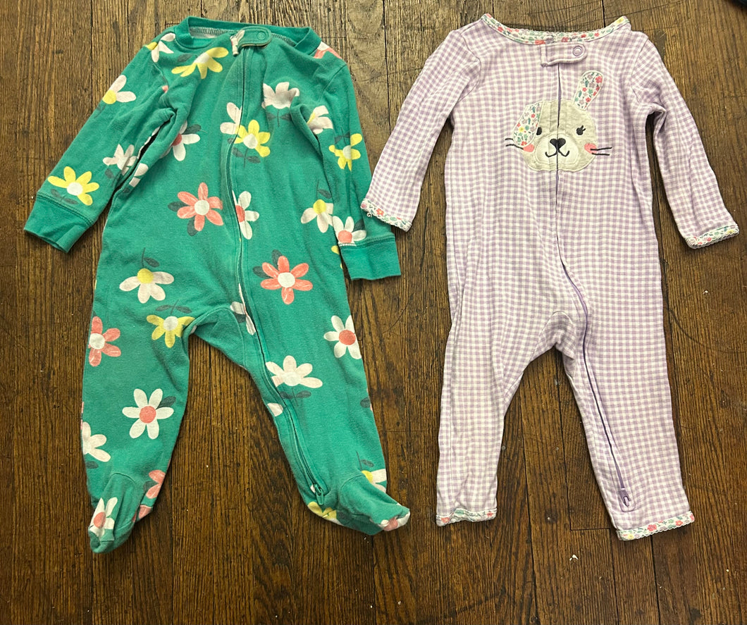 Lot two Carters romper Green floral and gingham - size 9 Months