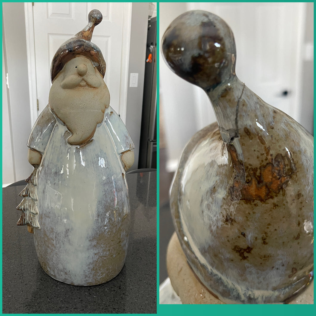 Santa decor- ceramic Crack in hat repaired