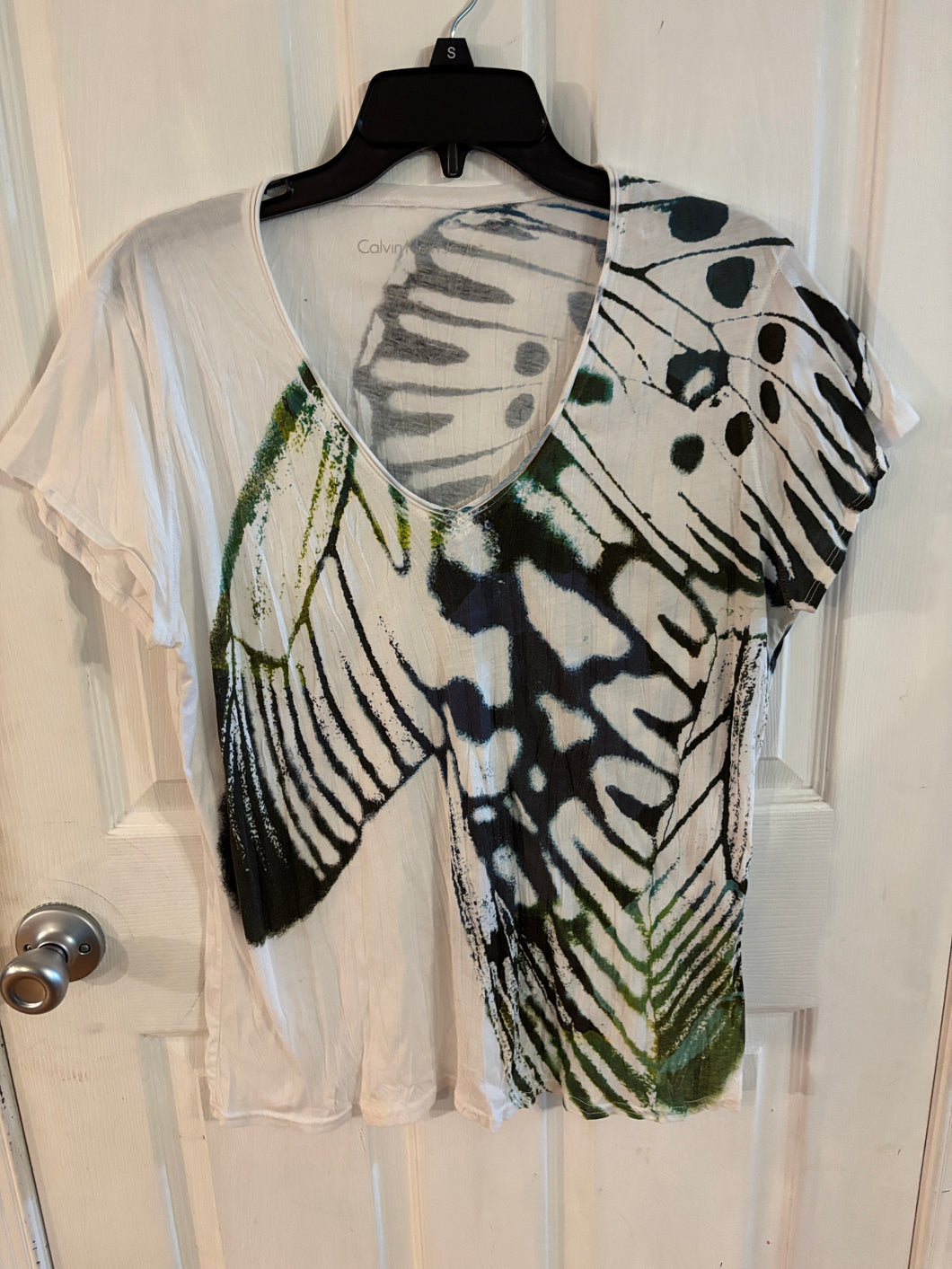 Calvin Klein butterfly Crinkle top. Short sleev - size Women L (12)