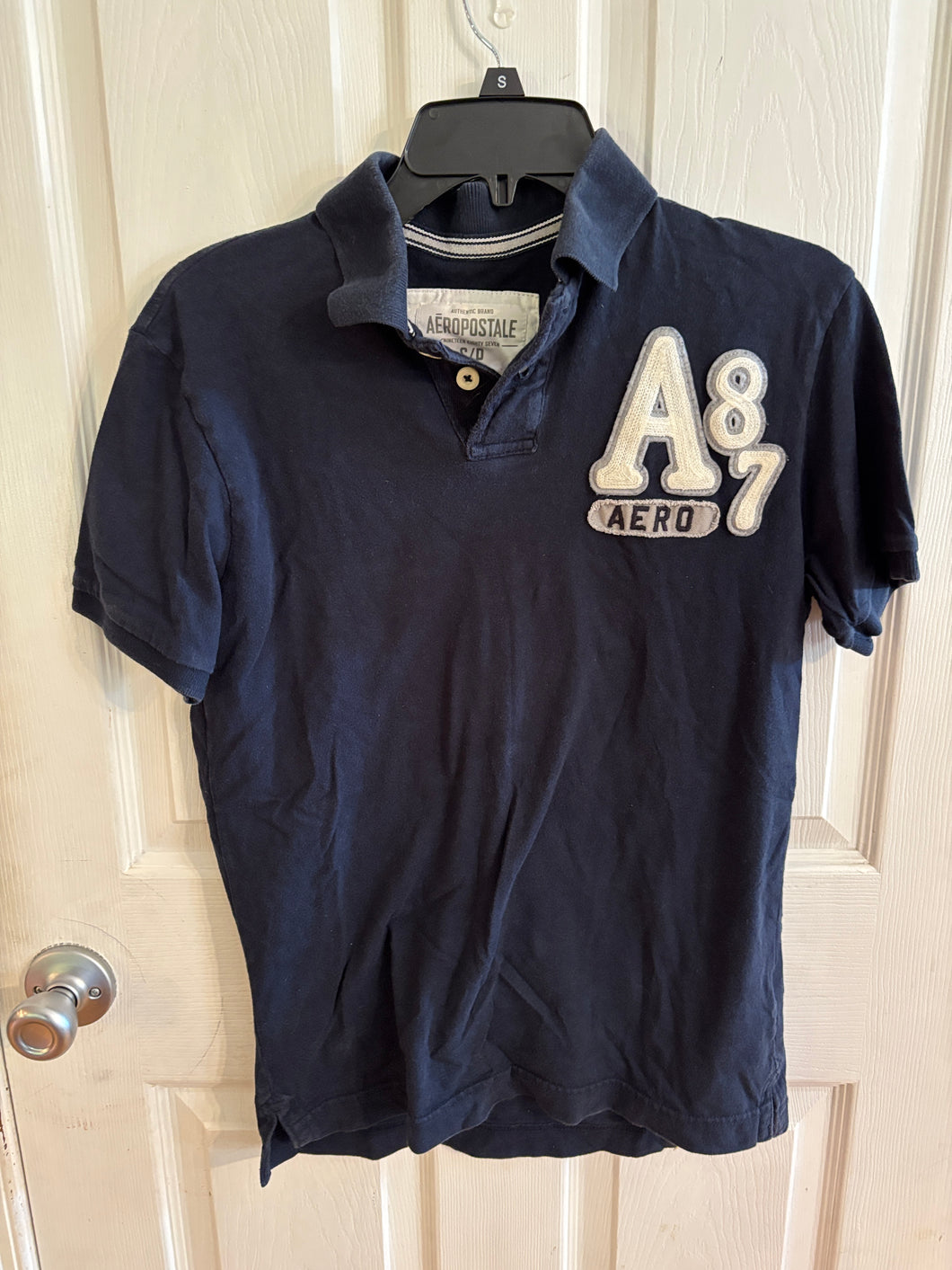 Aeropostale Polo Navy w Raised A87 on chest - size Mens S