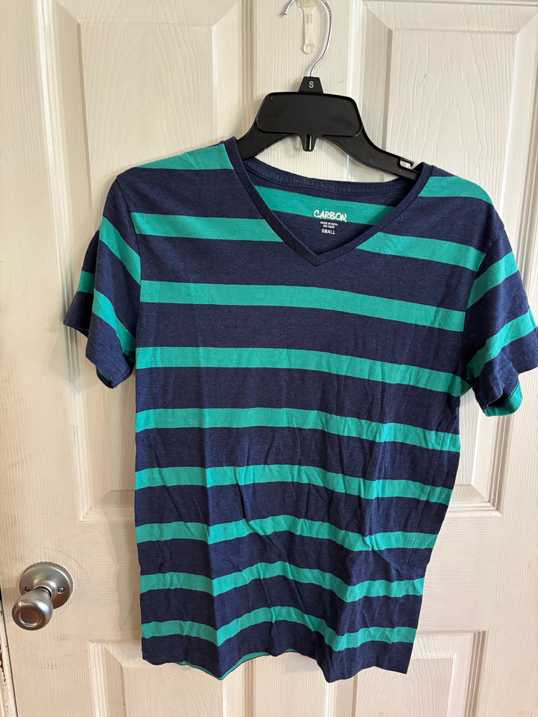 Carbon brand V neck Stripped blue and teal - size Mens S
