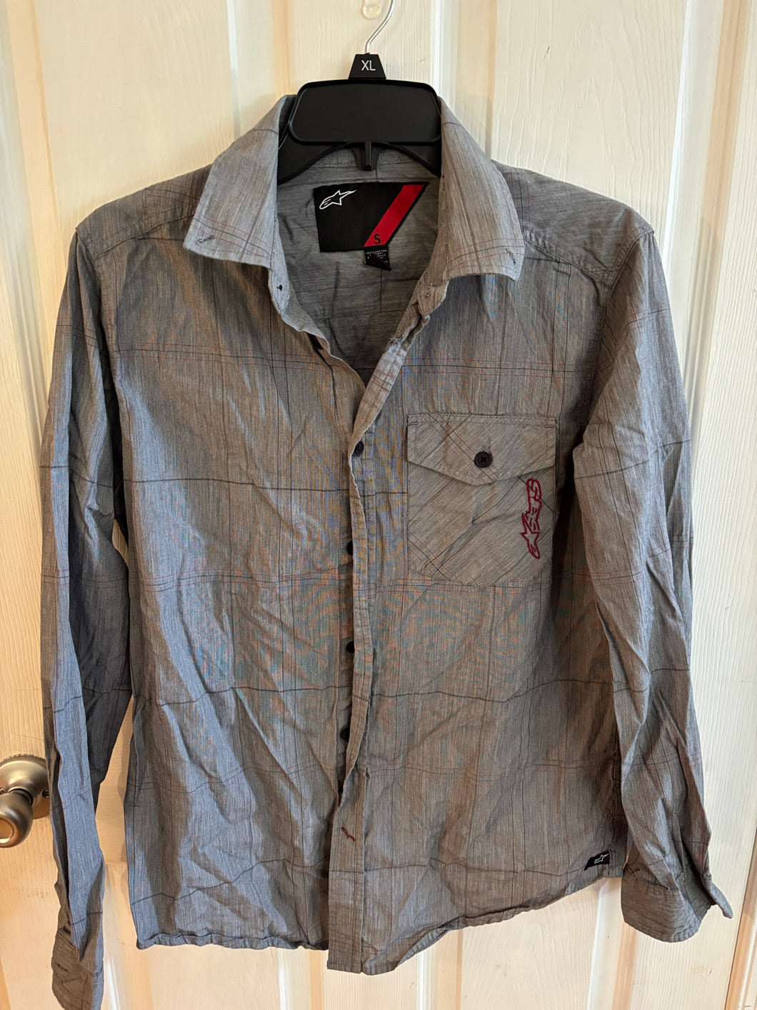 Starter brand button up Shirt grey w faint strip - size Mens S