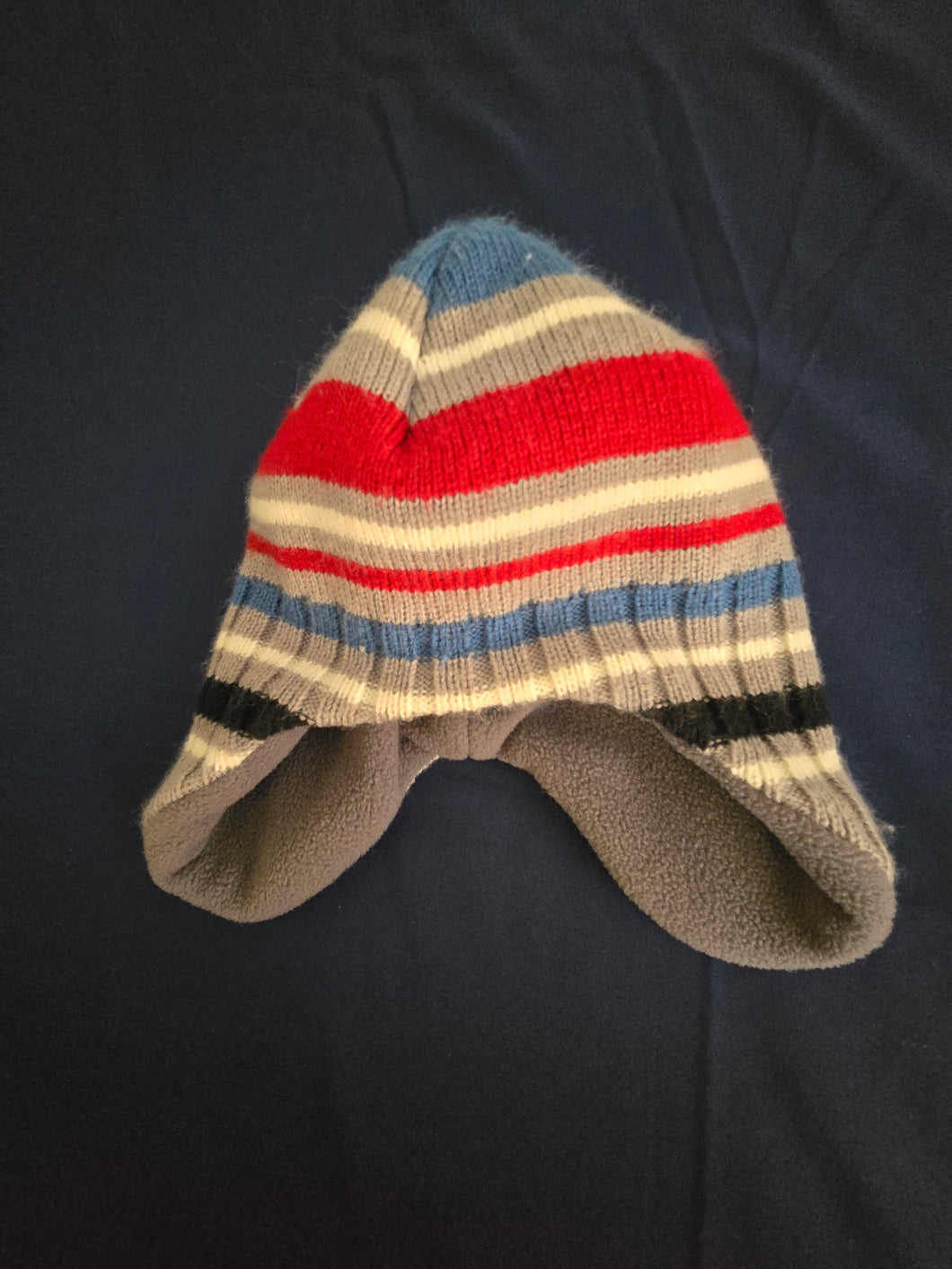 Grey,Red,Blue,White Stripe Winter Hat