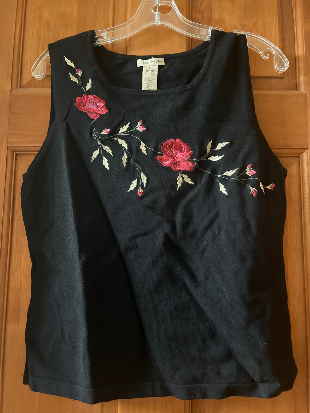 Black Sweater w/flowers Apostrophe - size Women L (12)