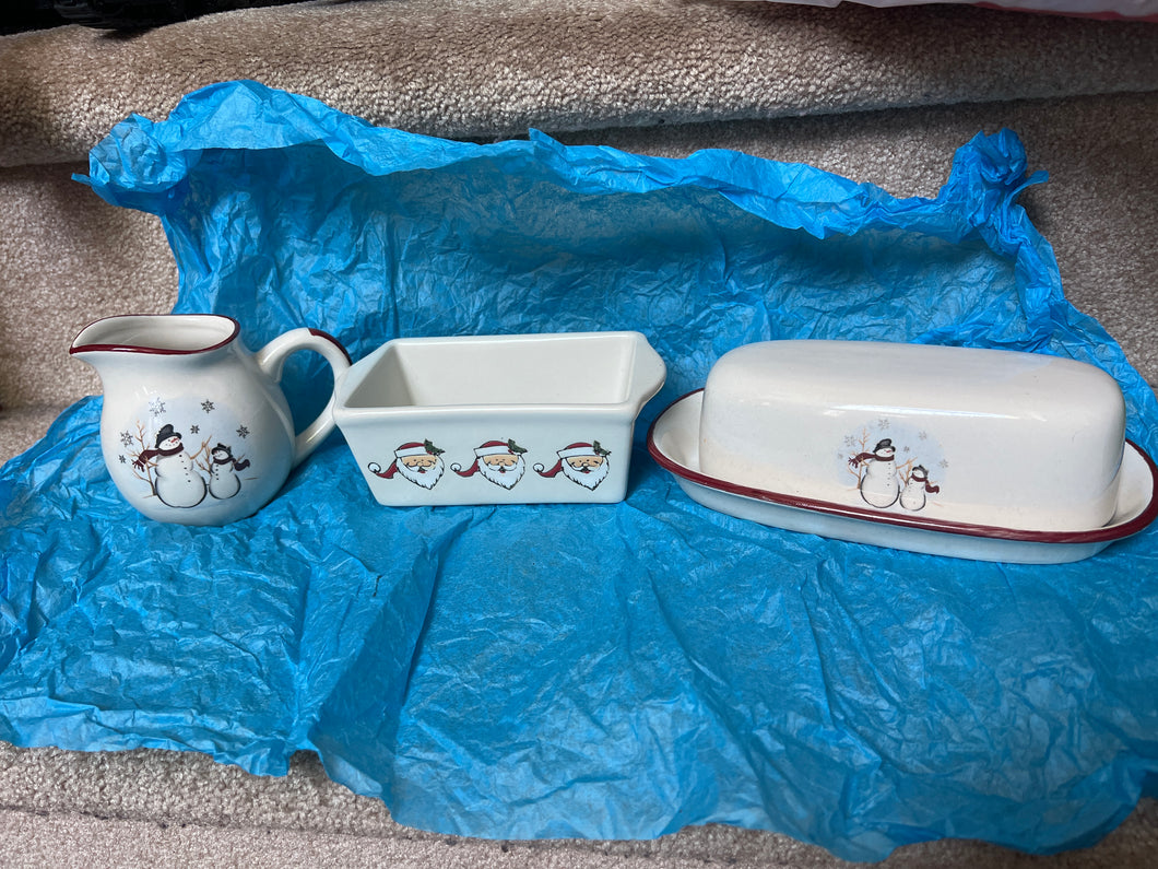 3pc Holiday Butter Dish, creamer, di