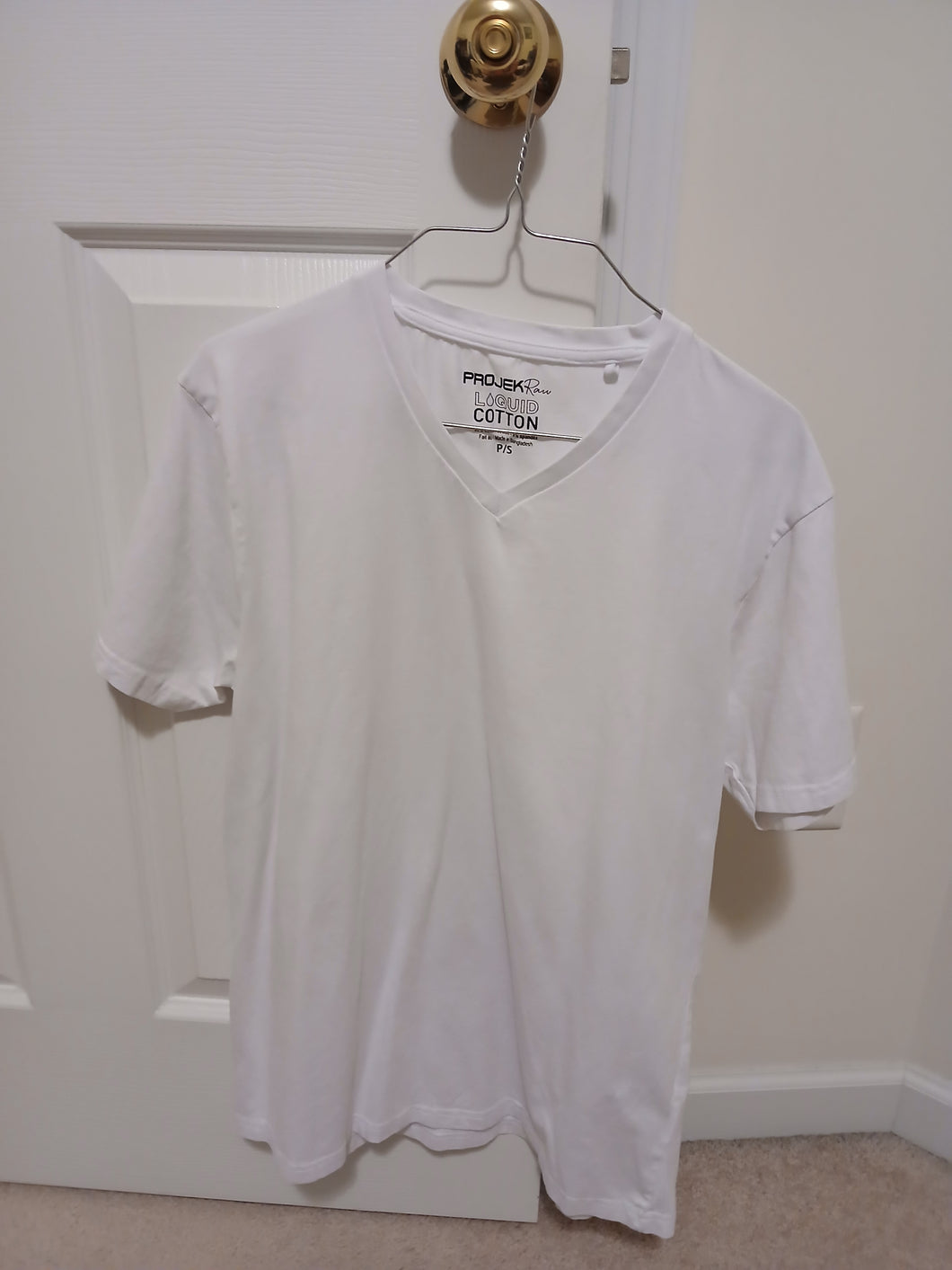 Project Adult Small White Vneck Shirt - size Mens S