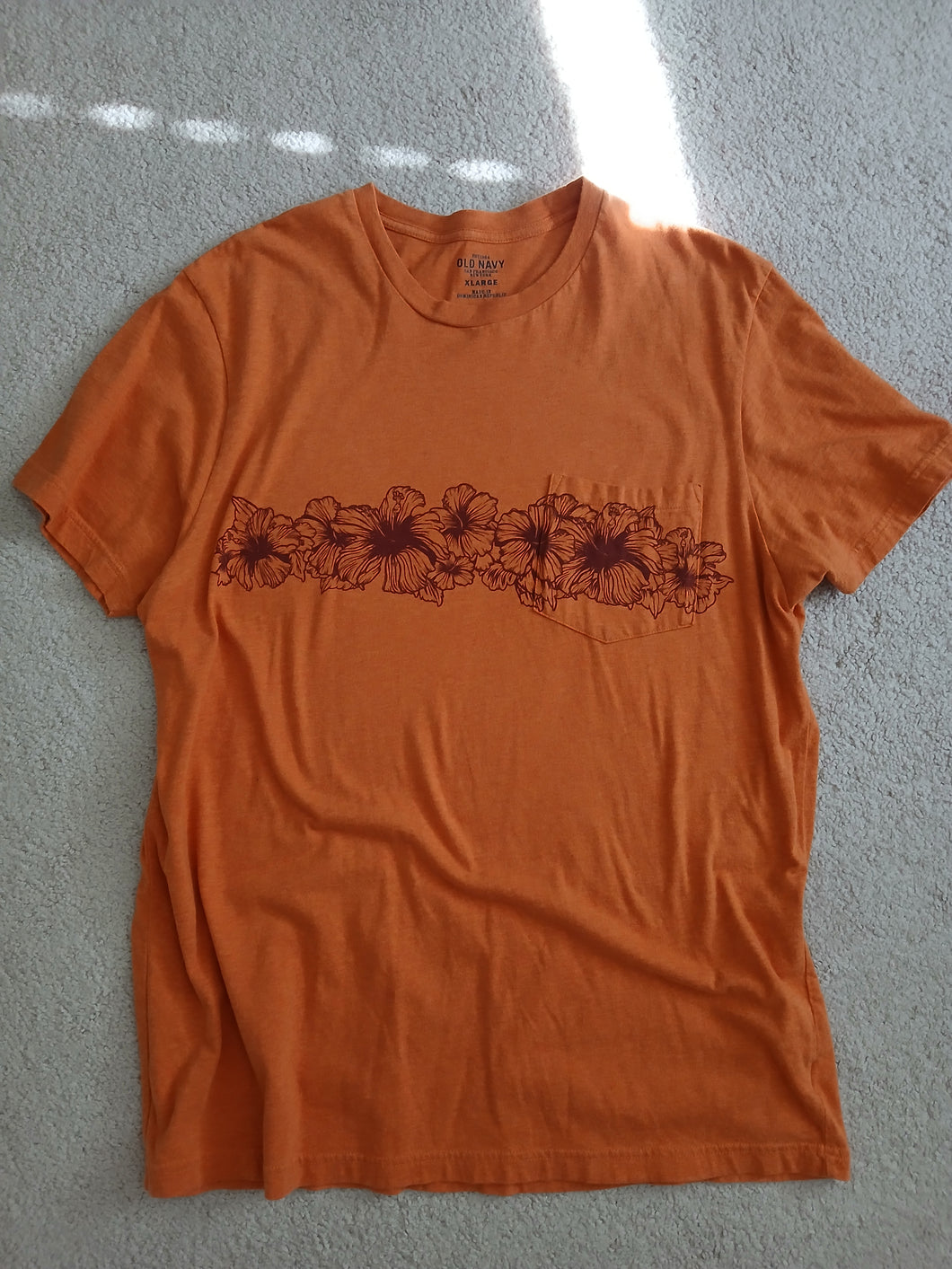 Old Navy Orange Tshirt W/Flowers - size Mens XL