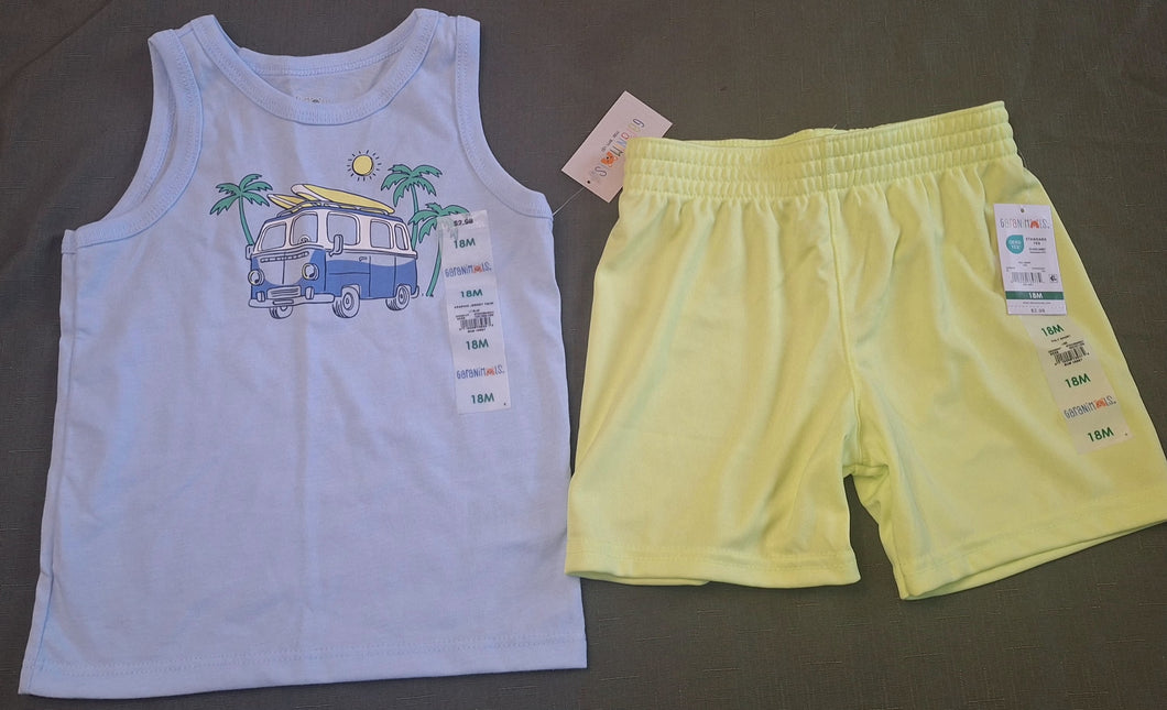 NWT GRANIMALS SET VAN TANK NEON SHORTS 18M - size 18 Months