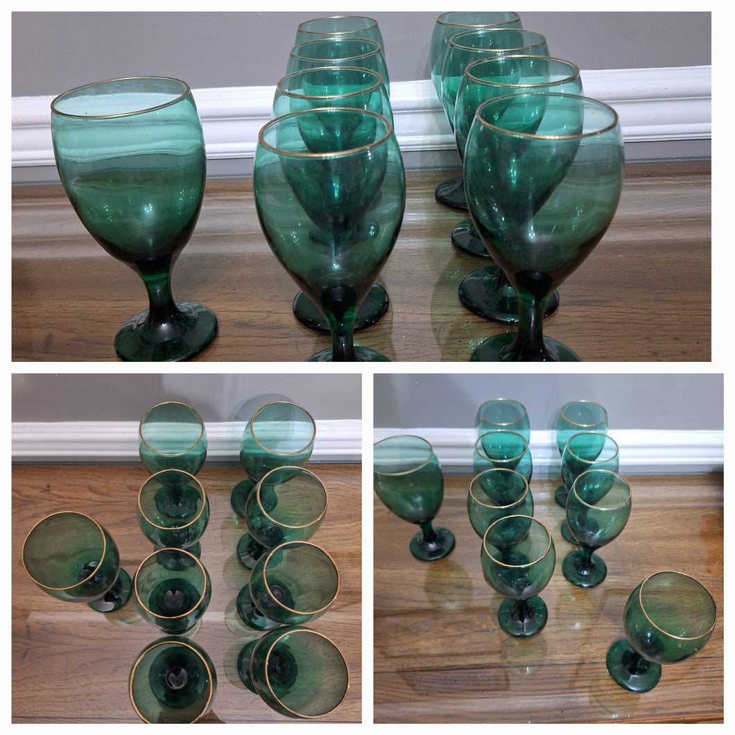 LIBBY STEMWARE GREEN TRIM 8- 3 OPENING 7H