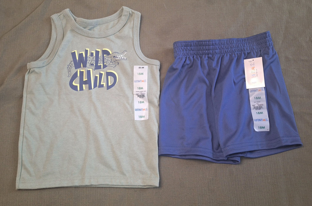 NWT GRANIMALS SET WILD CHILD TEE NAVY SHORTS 18 - size 18 Months