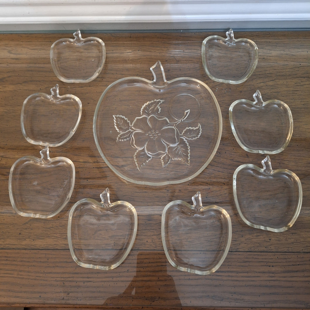 HAZEL ATLAS GLASS APPLE ORCHARD SNACK SET