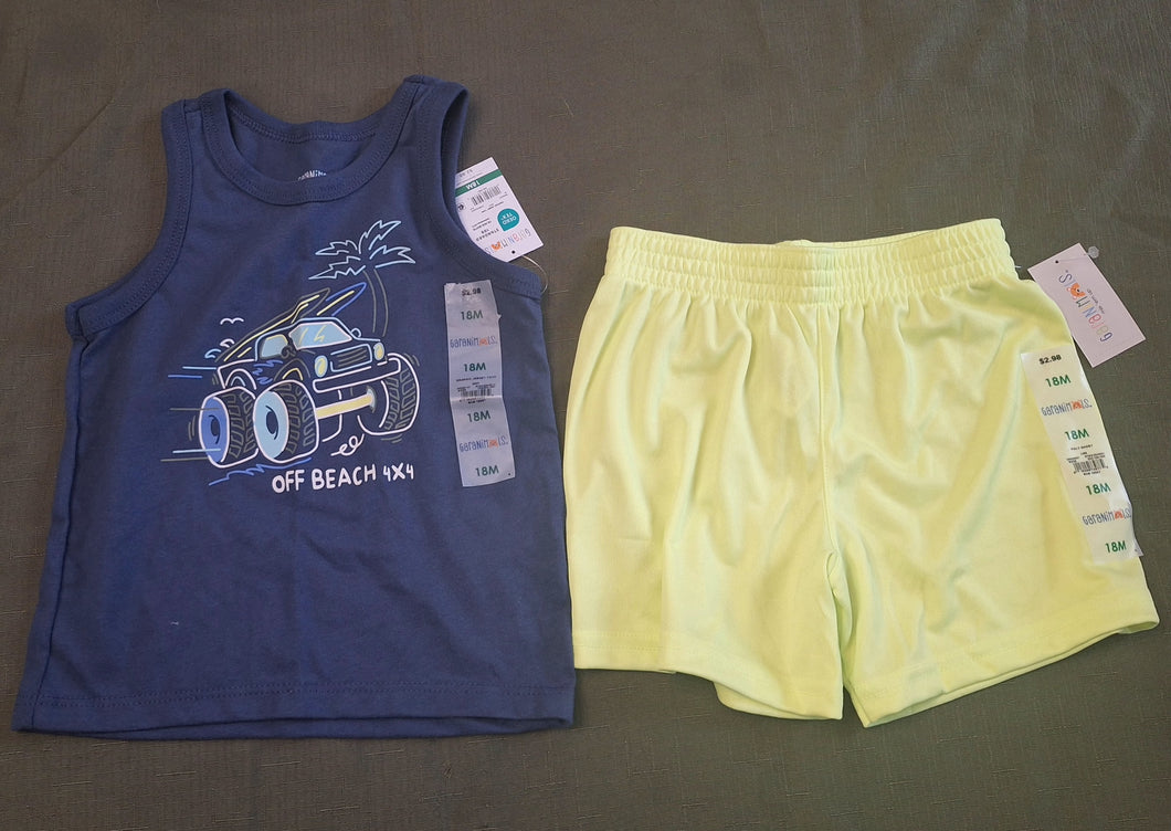 NWT GRANIMALS SET TRUCK TANK NEON SHORTS 18M - size 18 Months