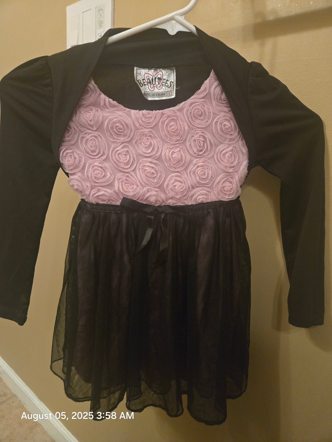 Beautees Pink Black Twofer Roses Dress - size 5T/5