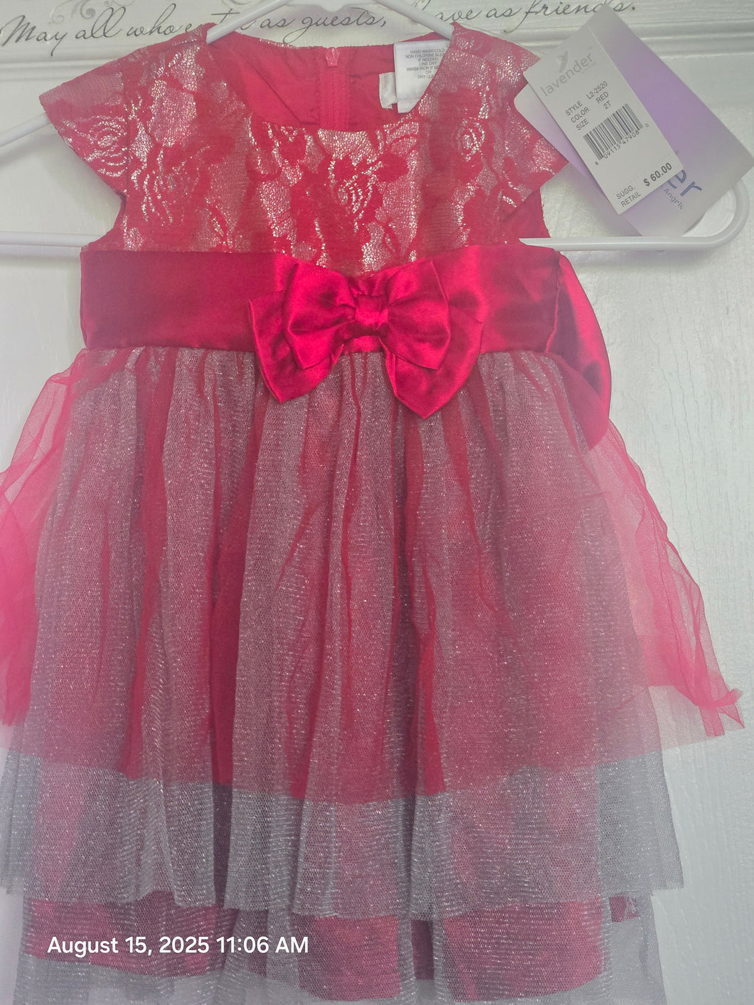 Lavender Brand Christmas Holiday Red Dress NWT 2T - size 2T