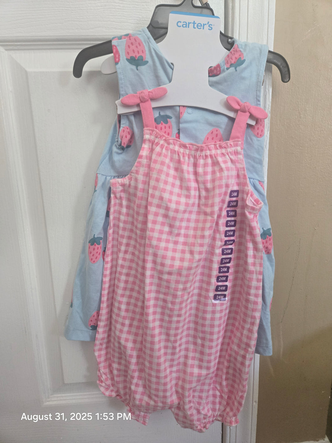 Carters NWT Strawberry Dress Pink Plaid Romper - size 24 Months